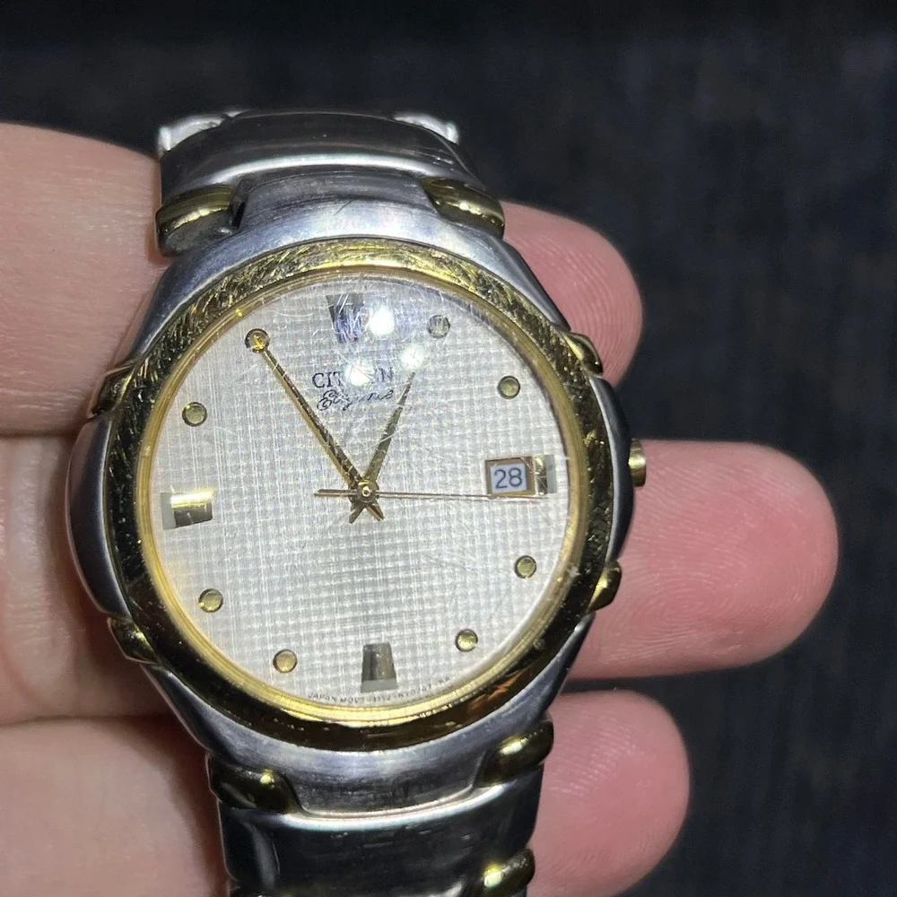 Vintage Citizen Elegance Watch Mens Silver Gold Two Tone Signature 1112-S66137